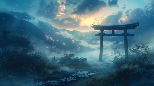 神話時代の神聖な鳥居