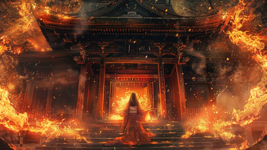 燃え盛る産屋で出産する木花咲耶姫