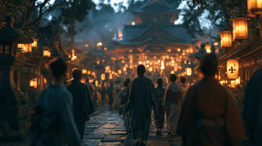 昔の人々が神楽を見に行く際のイメージ